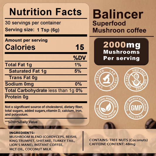 Authentic imported mushroom coffee powder with Lions Mane for mental clarity.