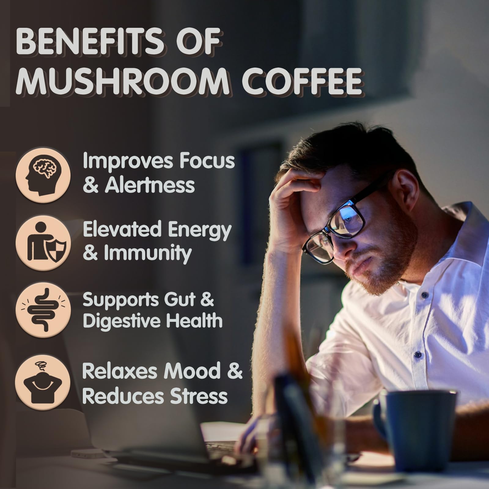 USA sourced functional mushroom beverage mix for daily immune health support.