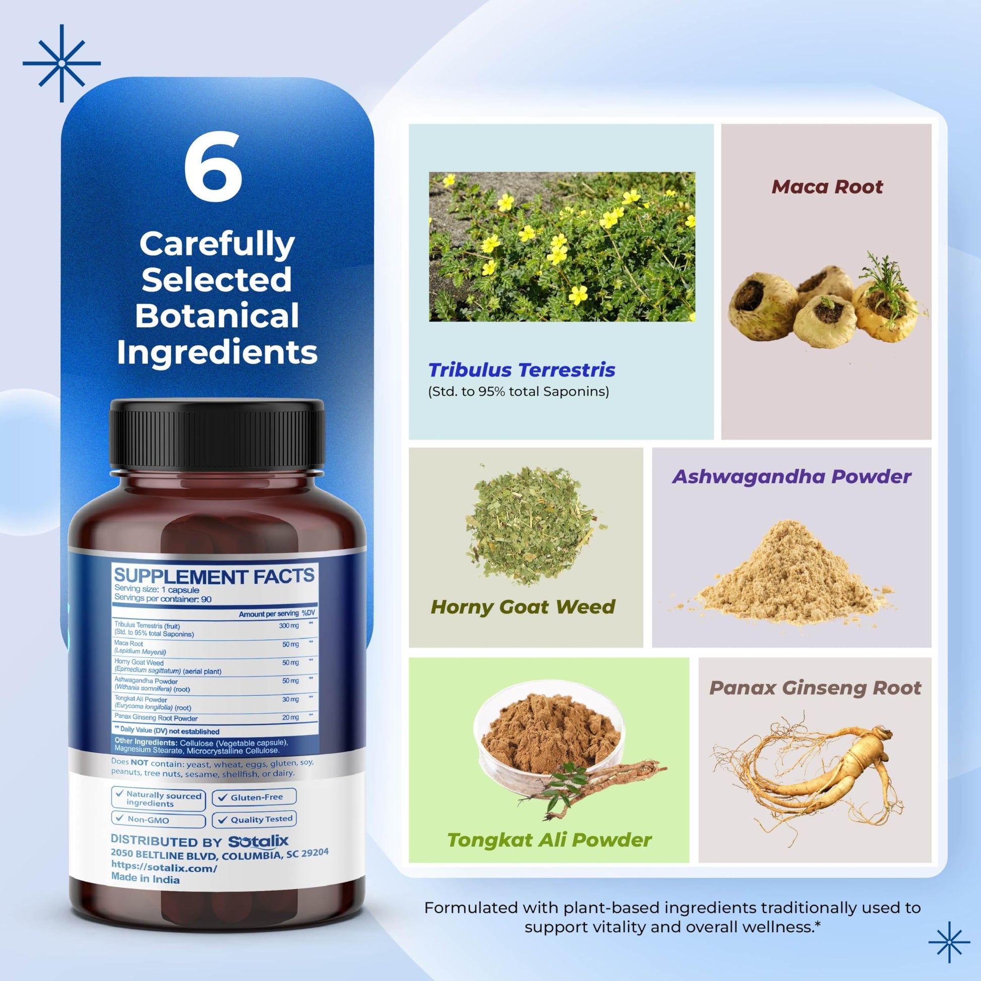 Close up of Sotalix supplement capsules for men and women