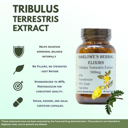Barlowe's Herbal Elixirs Tribulus Terrestris 500mg capsules