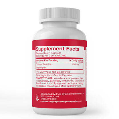 Pure Original Ingredients Tribulus Terrestris 100 capsules supplement bottle