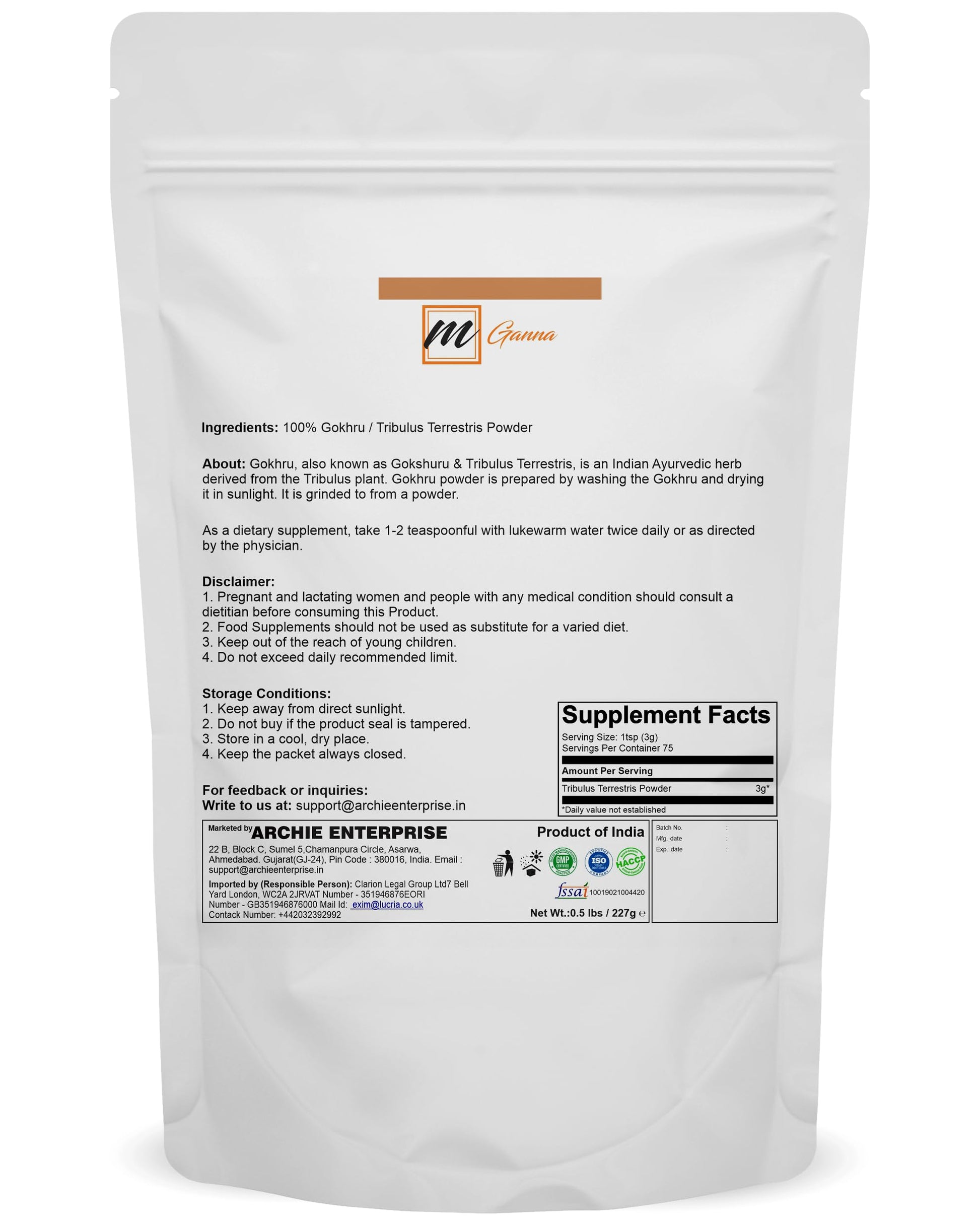 mGanna Gokhru herbal powder texture and container