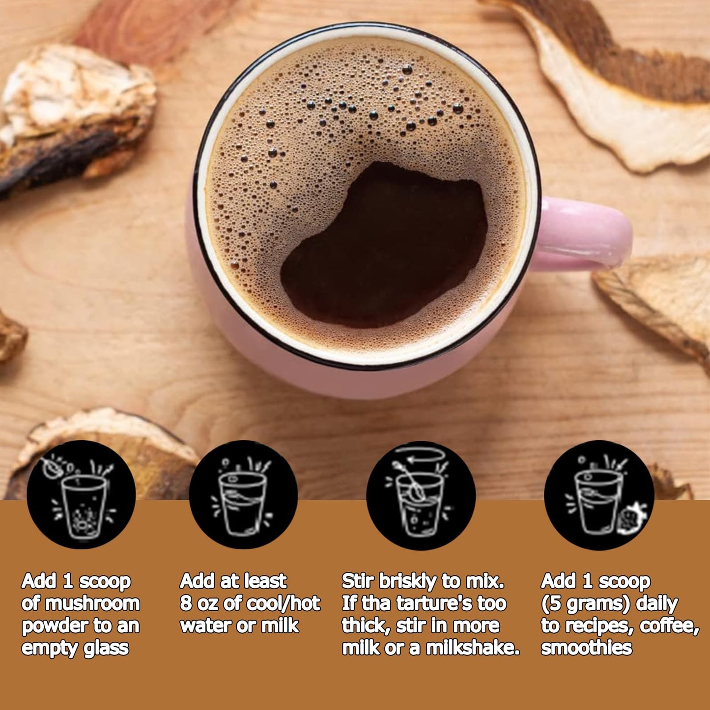 Premium Arabica coffee beans next to the Suiyilary 10 mushroom extract powder jar