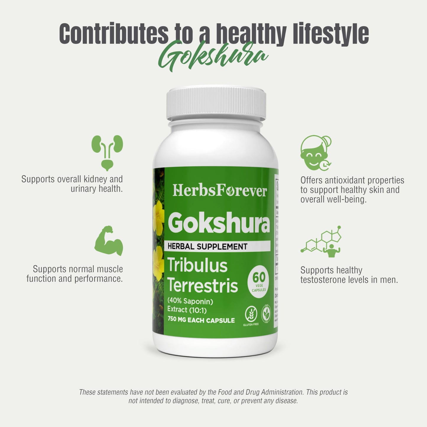 Herbsforever Gokshura Tribulus Terrestris bottle with 10 to 1 extract details