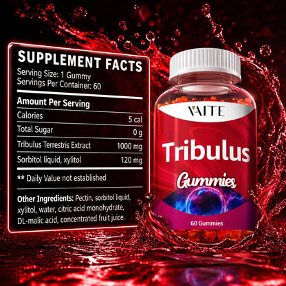 Side view of Vaite vegan Tribulus Terrestris gummy bottle