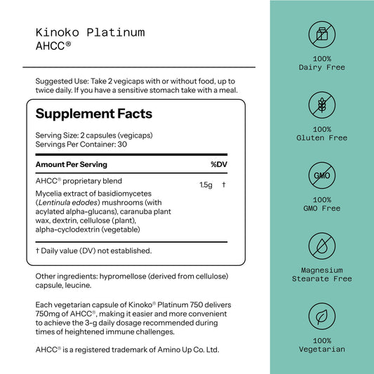 Side angle of the Quality of Life mushroom extract dietary supplement bottle showing product details.
