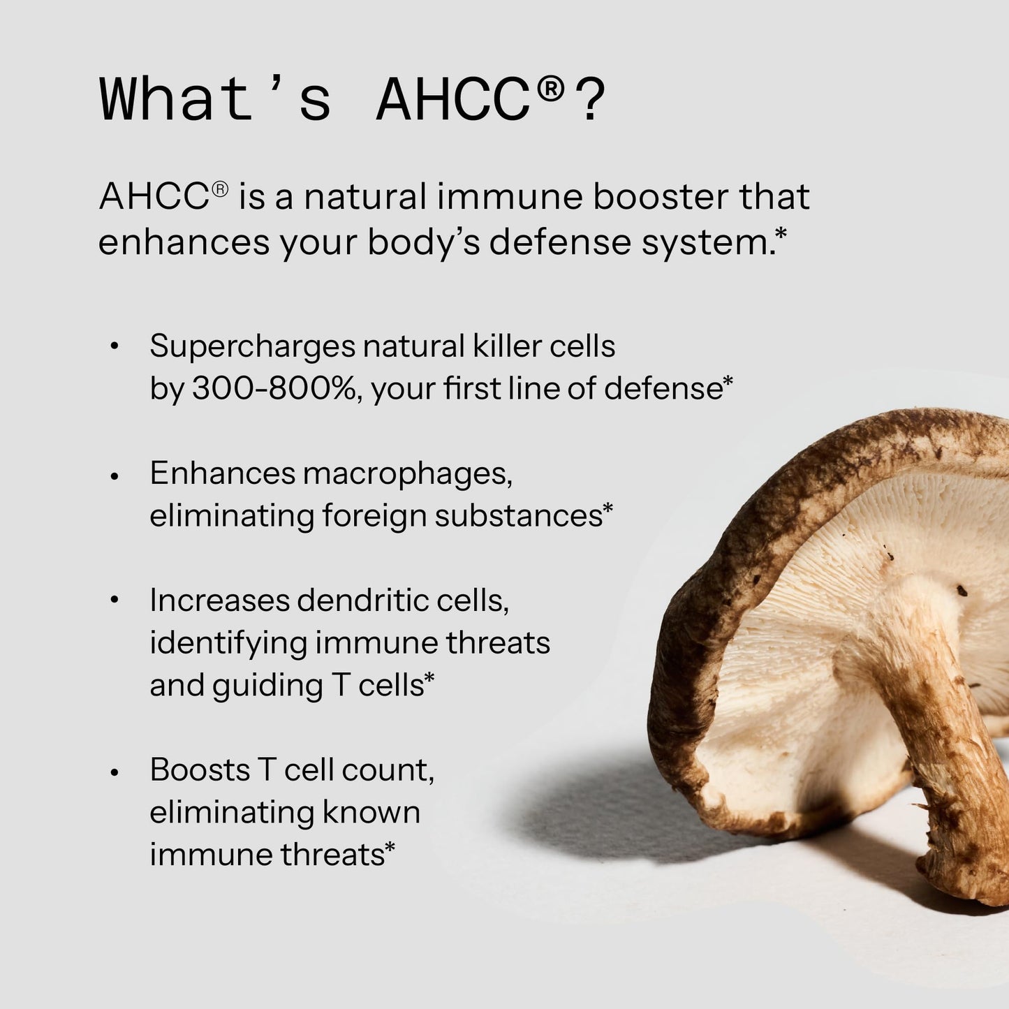 Back label of Kinoko Platinum AHCC vegetarian capsules displaying the official ingredients list.