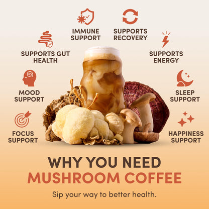 Premium low caffeine mushroom coffee mix thirty servings nutritional facts panel