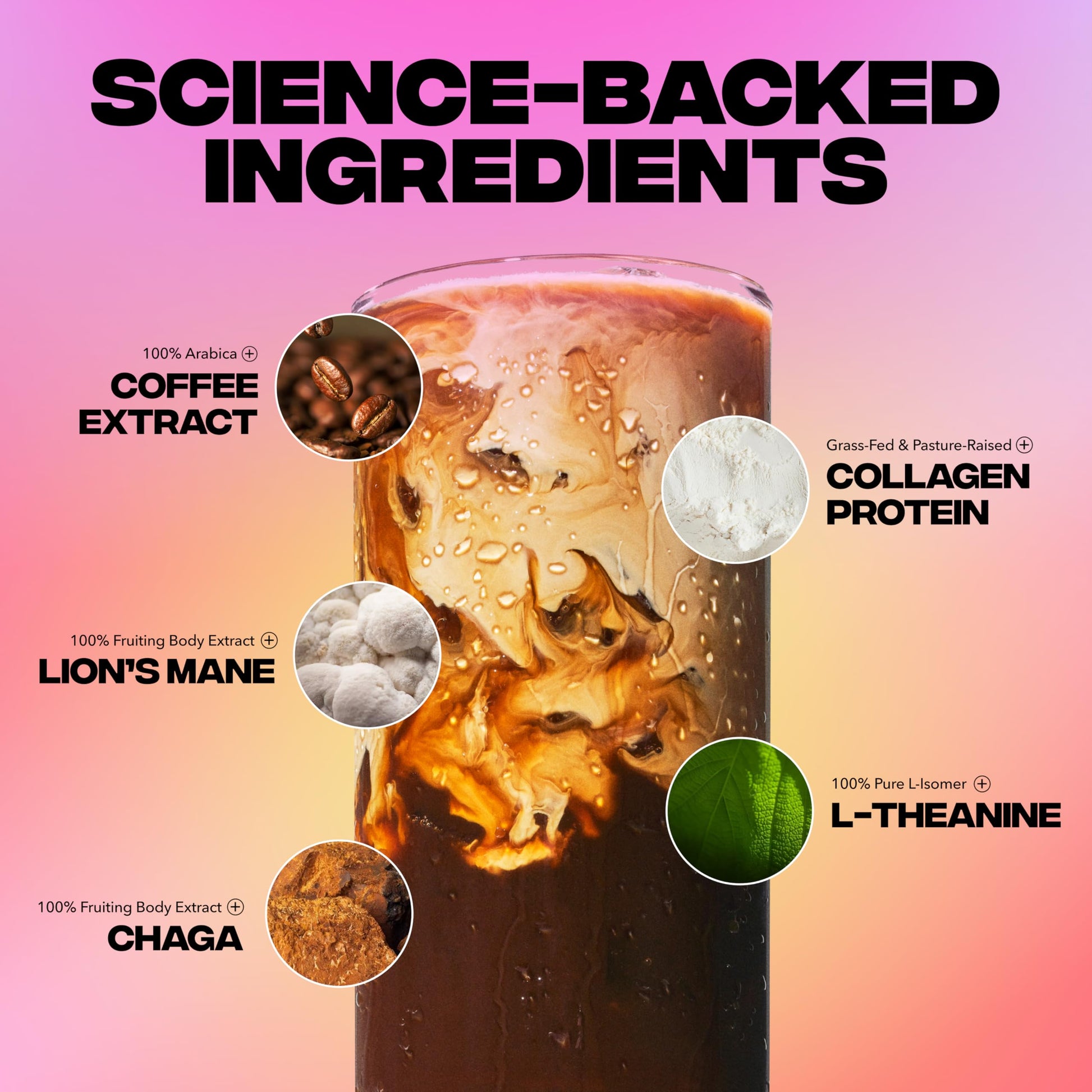 Low acidity adaptogenic mushroom coffee blend with grass fed collagen for daily focus.