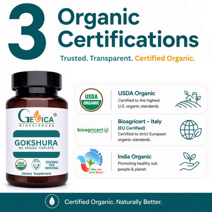 GeVica Biosciences Gokshura 90 caplets bottle side view label