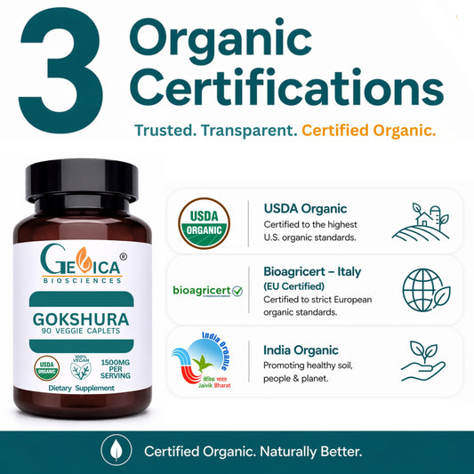 GeVica Biosciences Gokshura 90 caplets bottle side view label