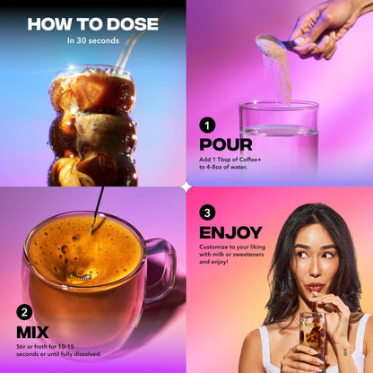 Everyday Dose 30 servings mild roast coffee alternative package details and supplement facts.