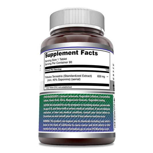 Amazing Nutrition Tribulus 90 tablets label details and potency