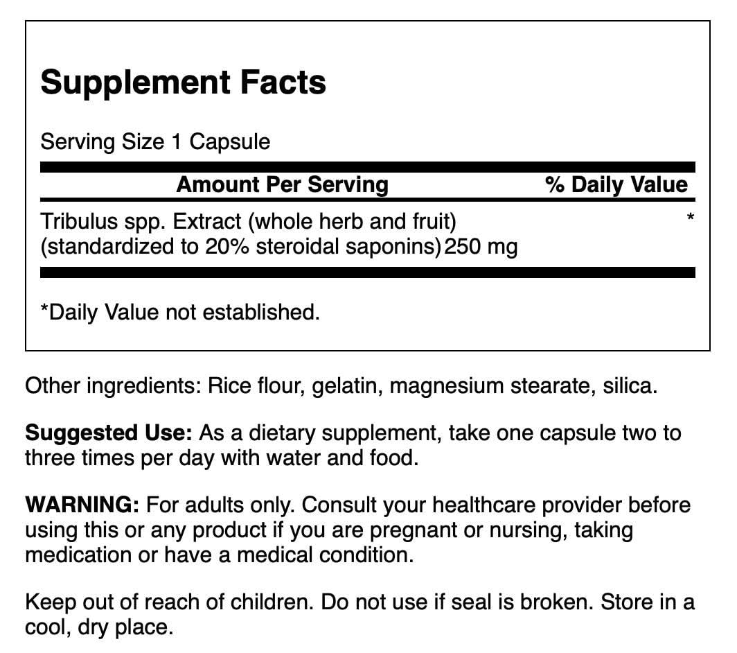 Swanson Mega Tribulus herbal supplement bottle label details and dosage information