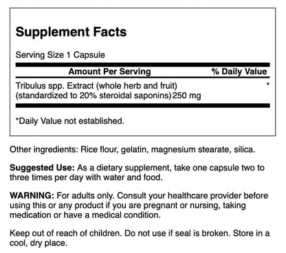 Swanson Mega Tribulus herbal supplement bottle label details and dosage information