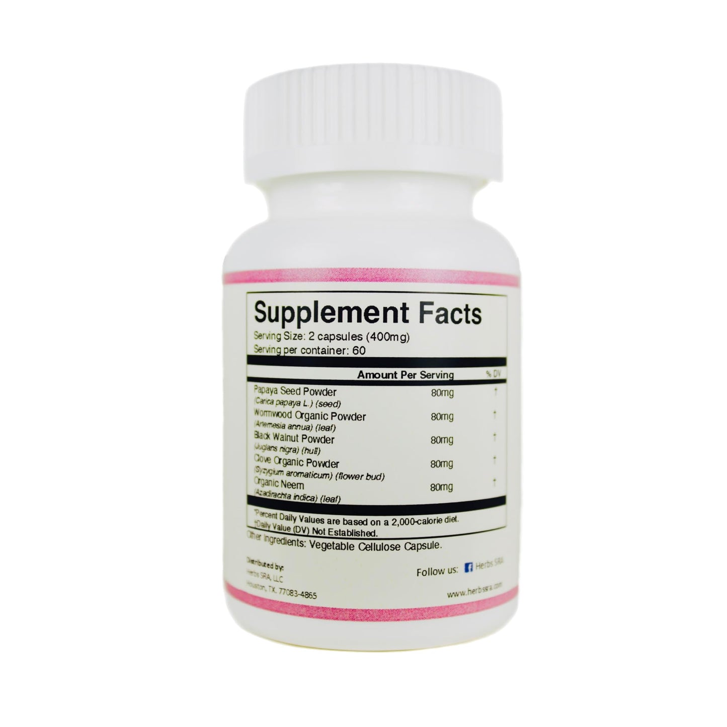 Herbs SRA ParasCleaner 120 Vegetarian Capsules Supplement Facts