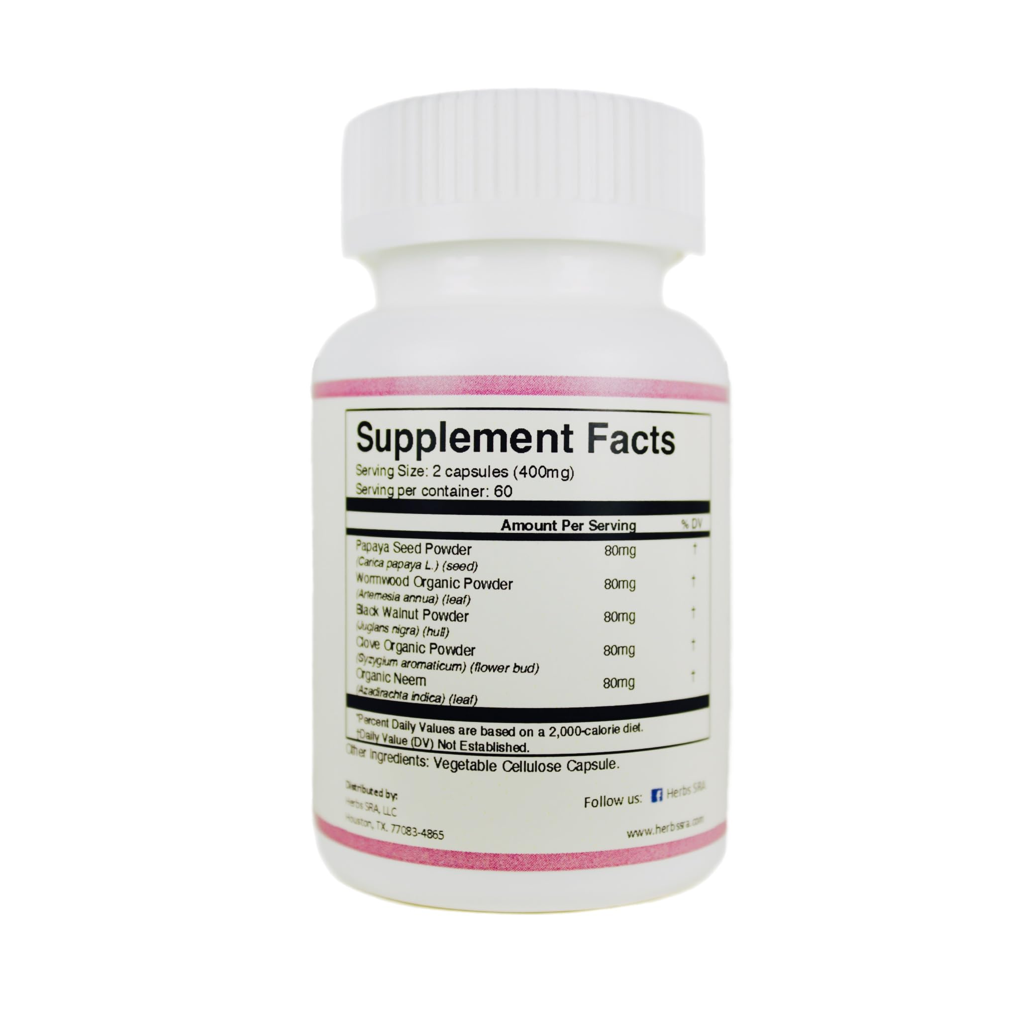 Herbs SRA ParasCleaner 120 Vegetarian Capsules Supplement Facts