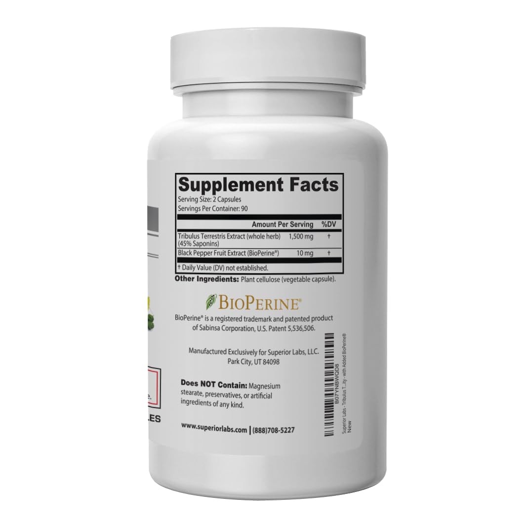 Superior Labs Tribulus Terrestris supplement bottle label details