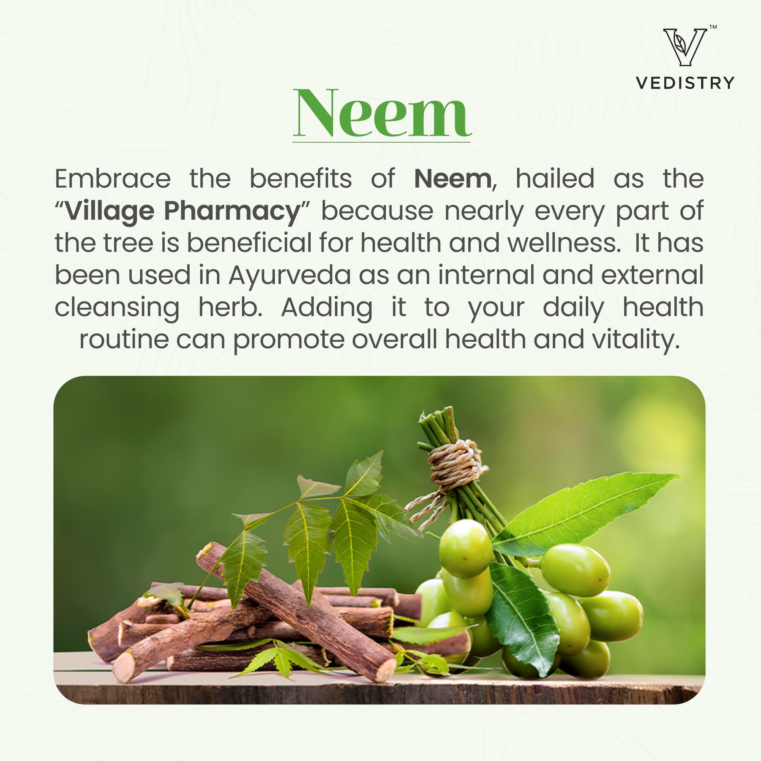 Vedistry Neem Leaf 1100mg Tablets bottle supplement facts