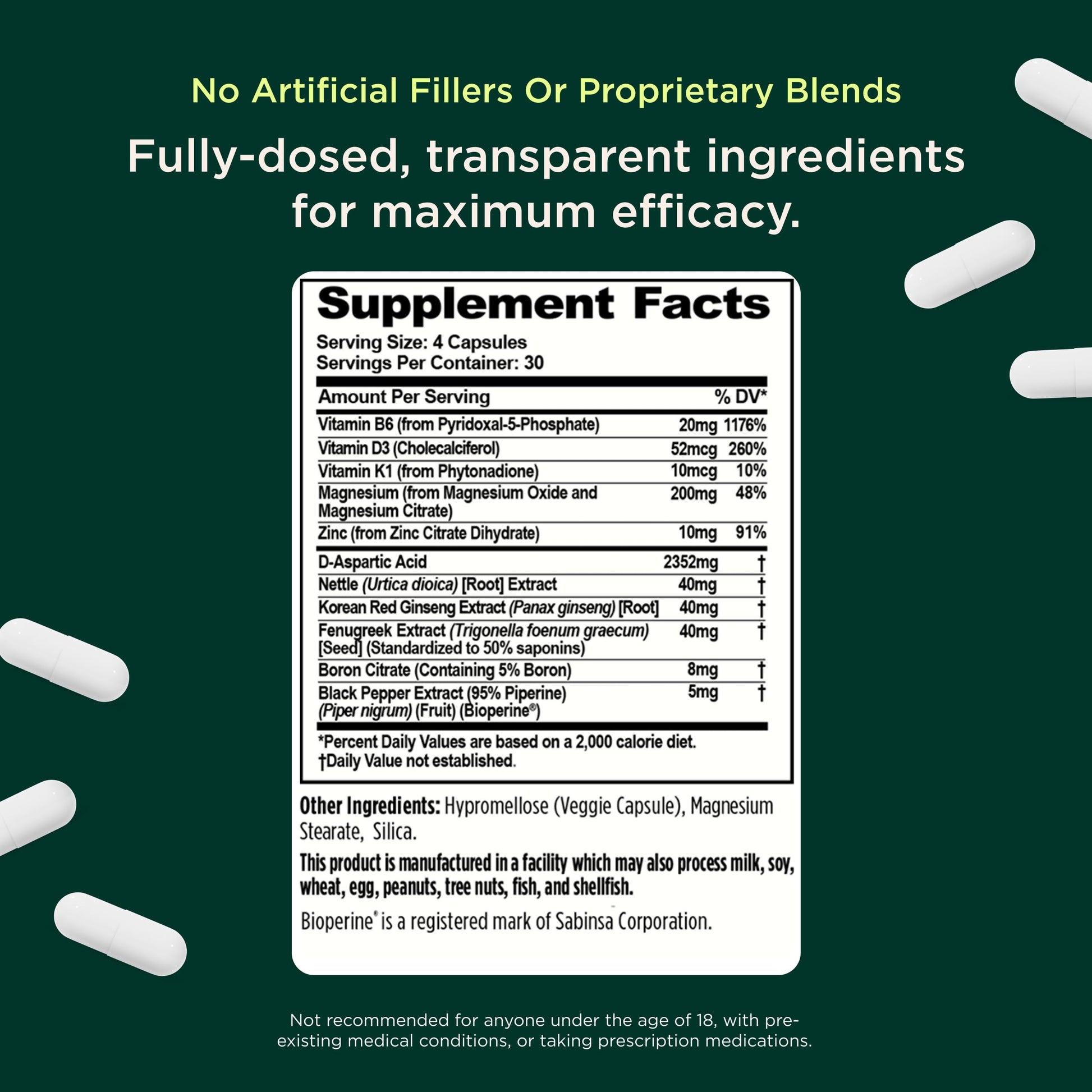 The Genius Brand Test Black Label nutritional facts label