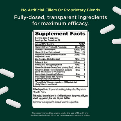 The Genius Brand Test Black Label nutritional facts label