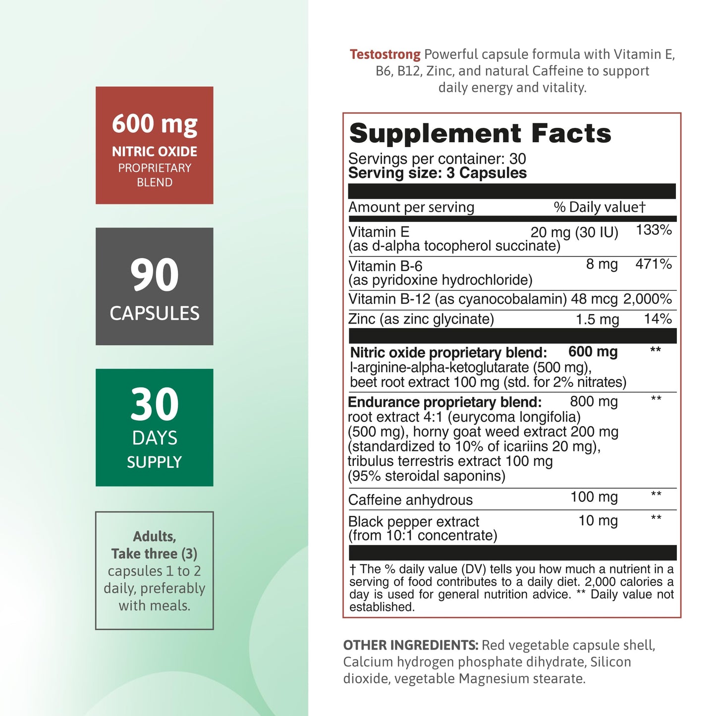 Nutra Nutrition Testostrong 90 capsules supplement facts label
