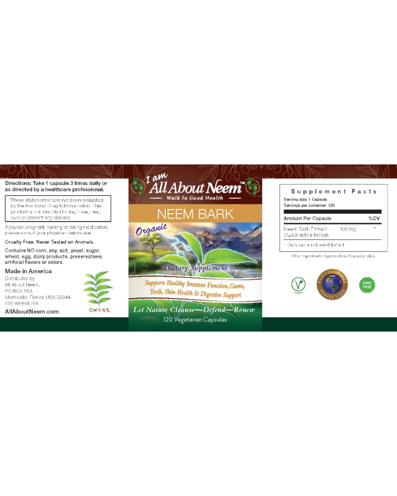 All About Neem 120 Vegan Capsules Bottle Close Up