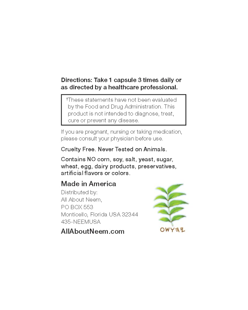 All About Neem Fresh Ground Neem Bark Vegan Capsules Packaging