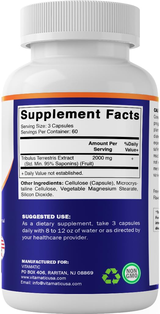 Vitamatic Tribulus Terrestris 2000mg bottle lifestyle composition