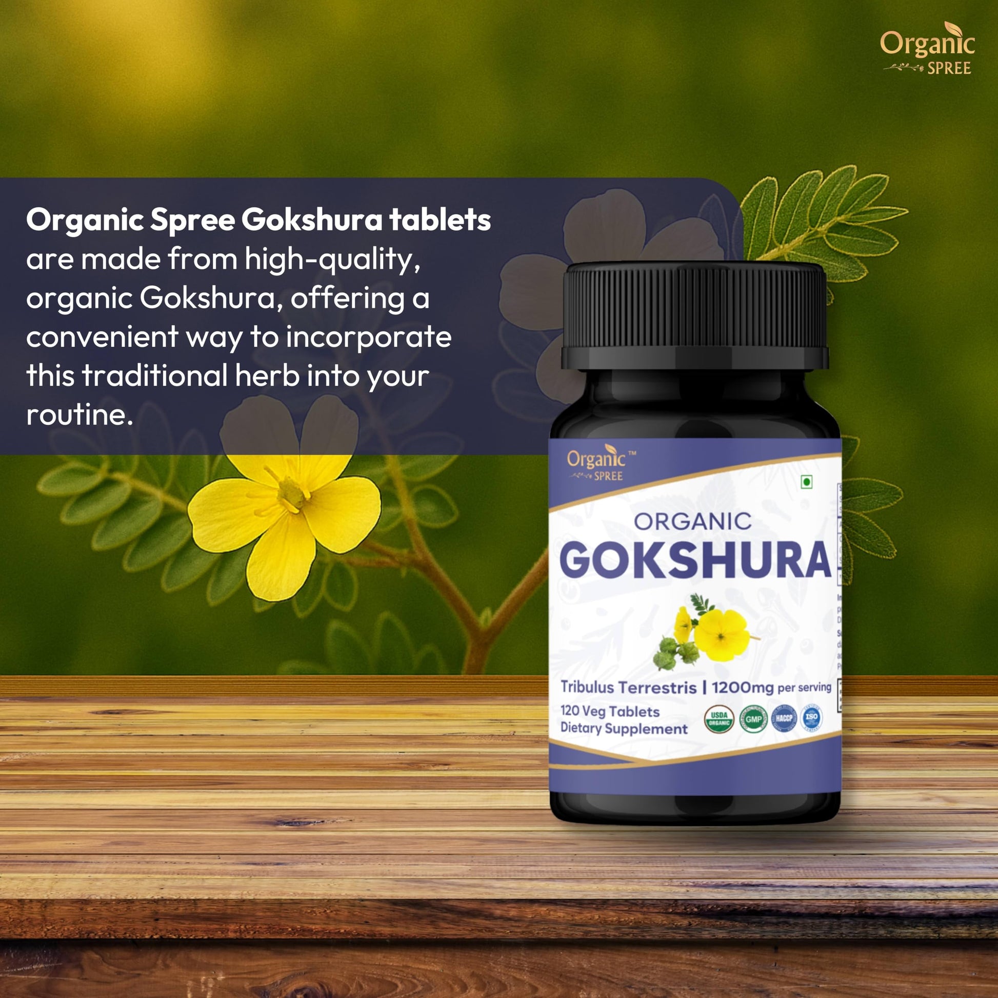 Organic Spree Gokshura supplement bottle label details