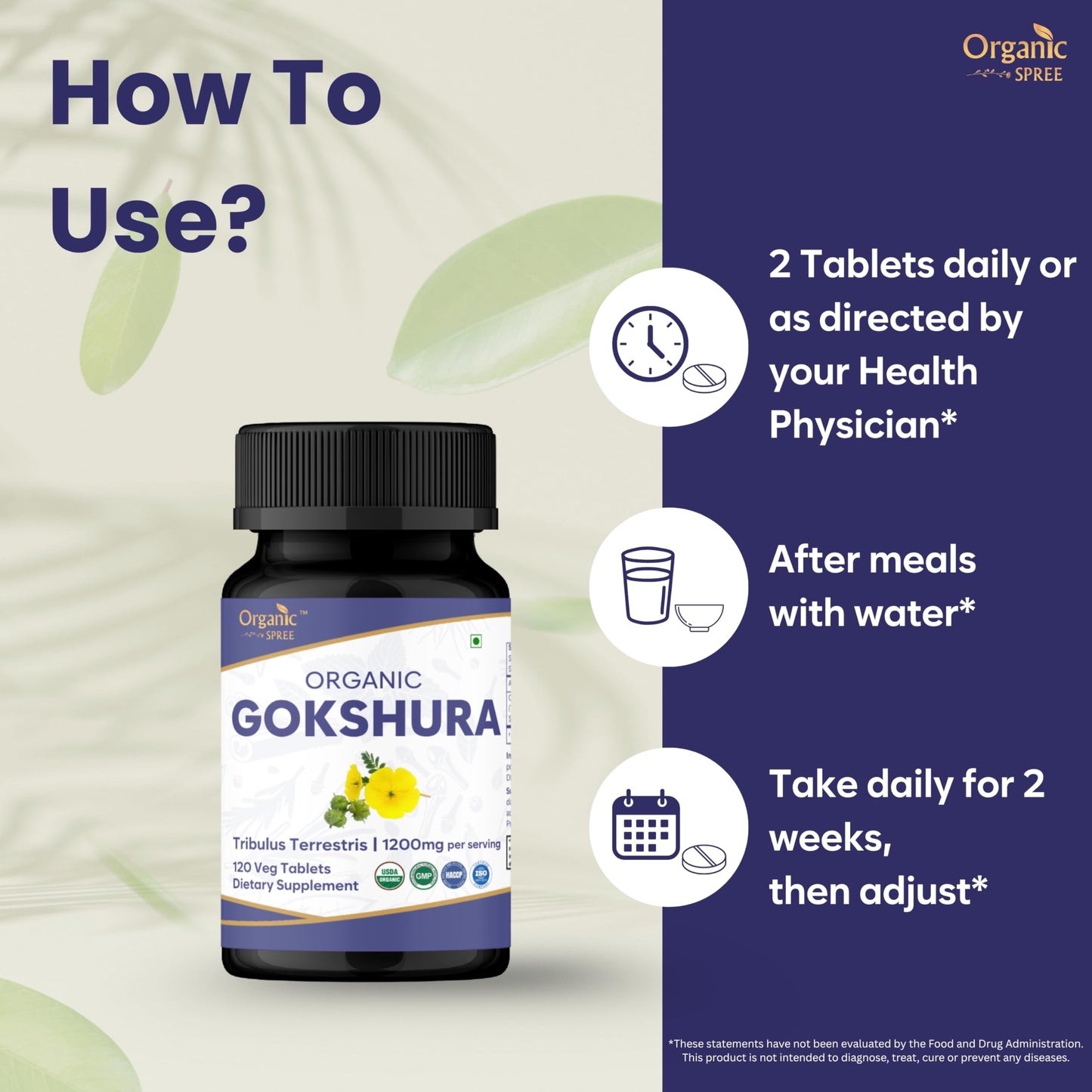 Organic Spree USDA Organic certified Gokshura tablets