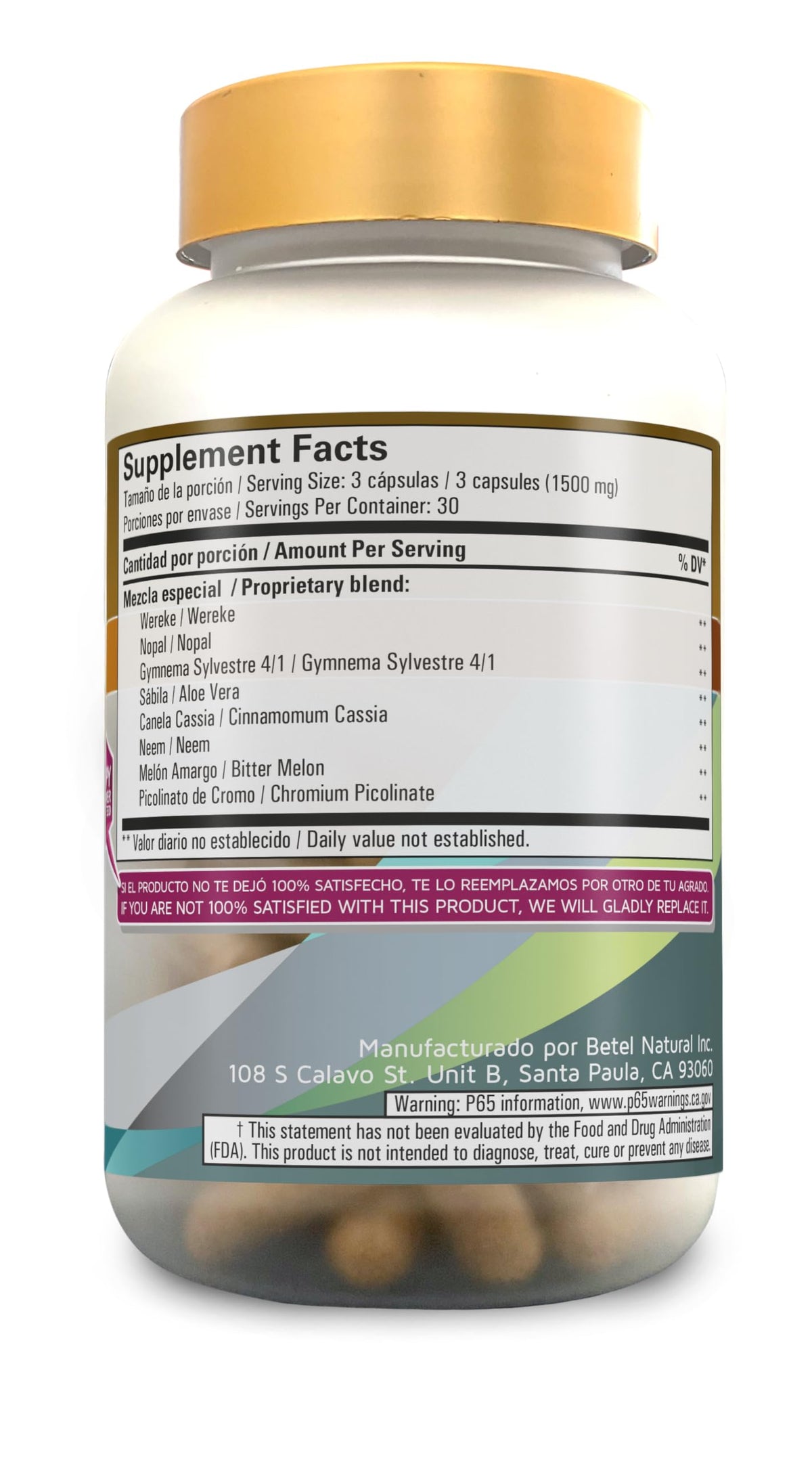 Betel Natural Diabetel Supplement Facts Label
