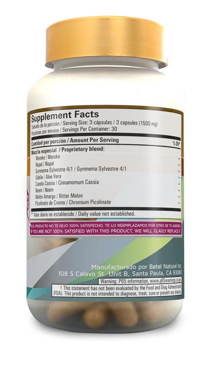 Betel Natural Diabetel Supplement Facts Label