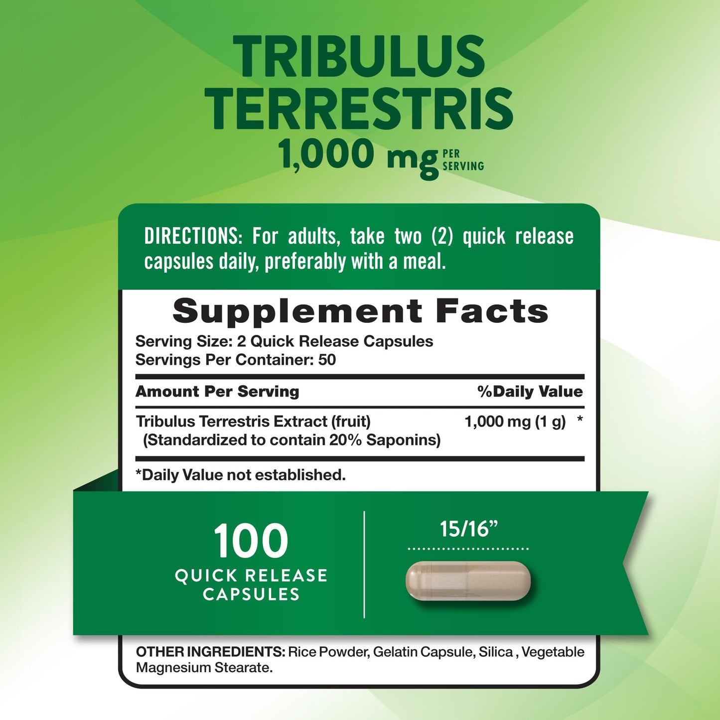 Nature's Truth Tribulus Terrestris capsules label details