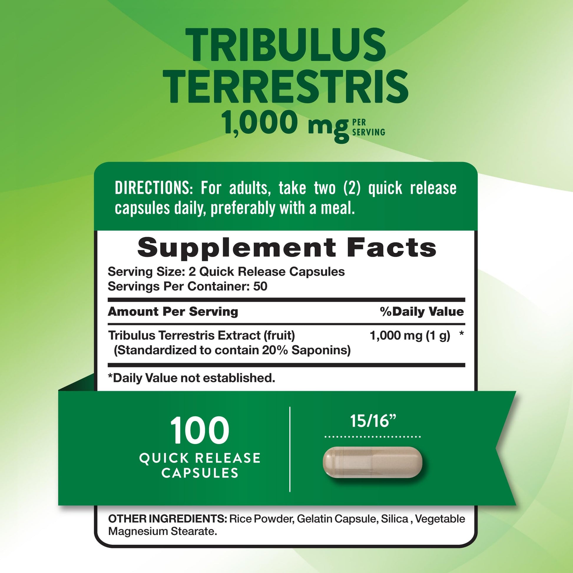 Nature's Truth Tribulus Terrestris capsules label details