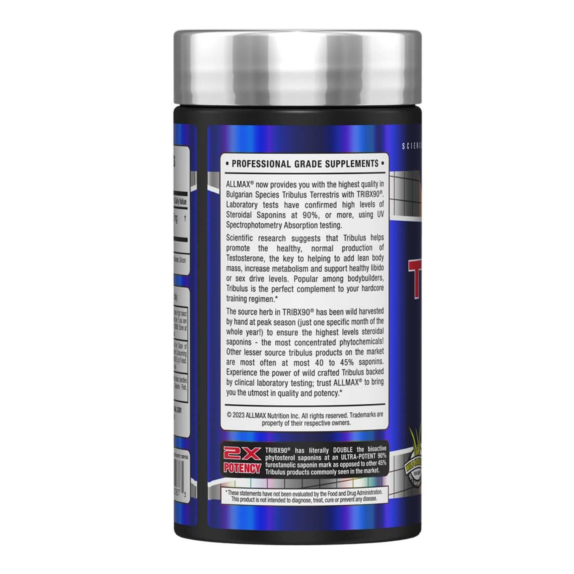 Allmax TribX90 750mg supplement bottle packaging