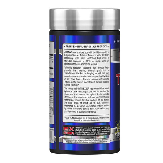 Allmax TribX90 750mg supplement bottle packaging