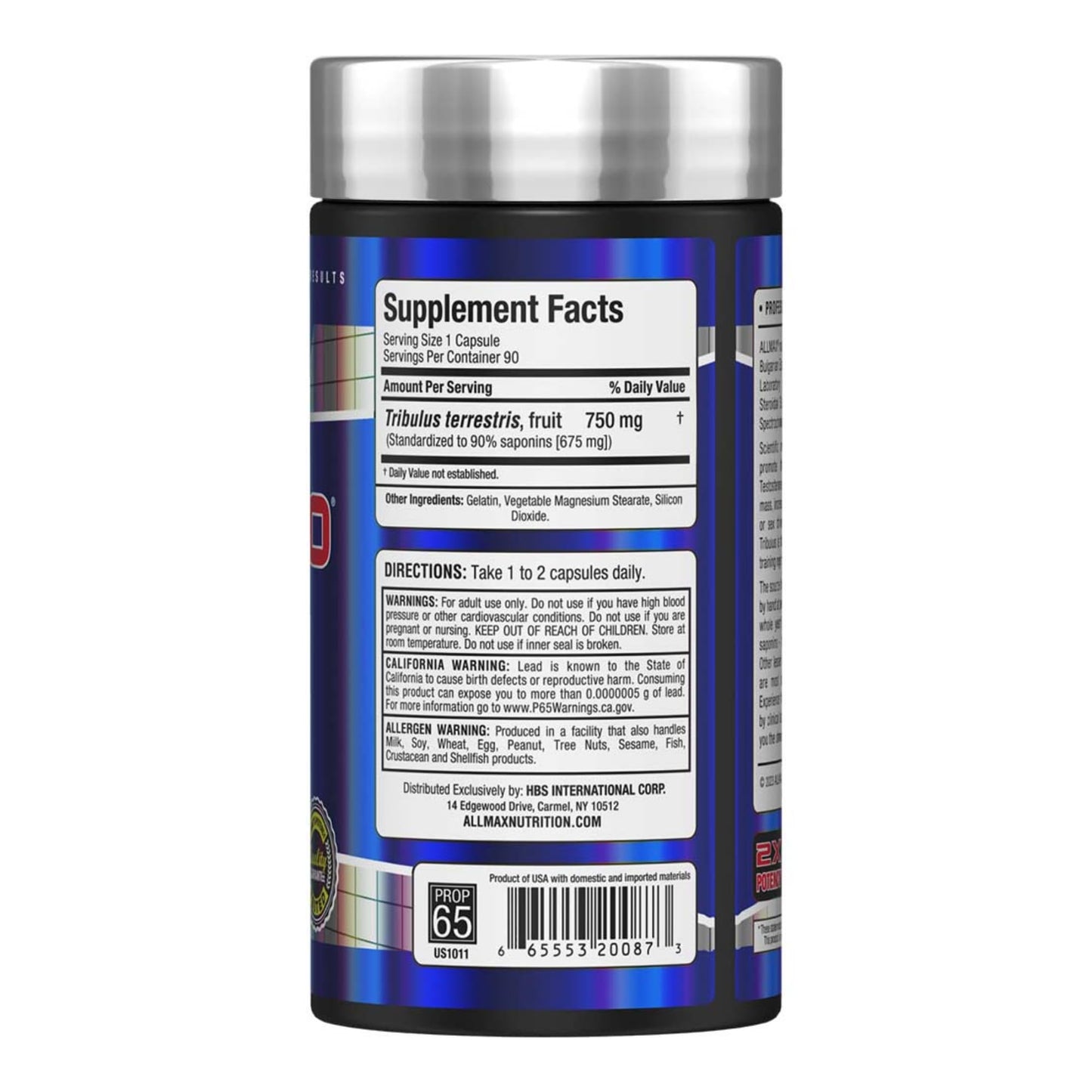 Allmax TRIBX90 natural testosterone booster label details