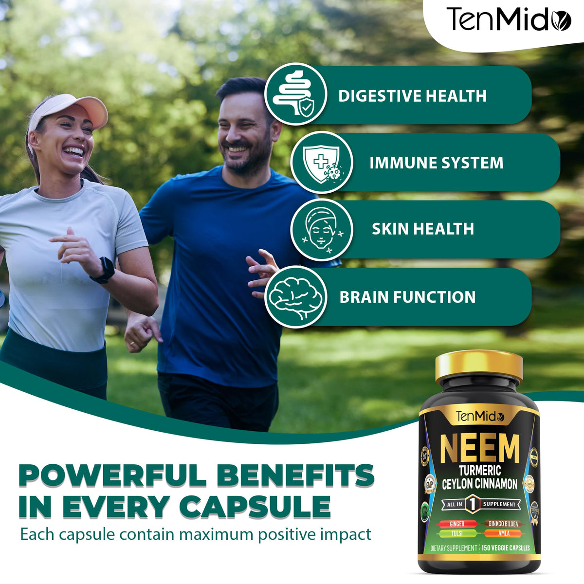Tenmido Neem Leaf Supplement 8in1 formula side label