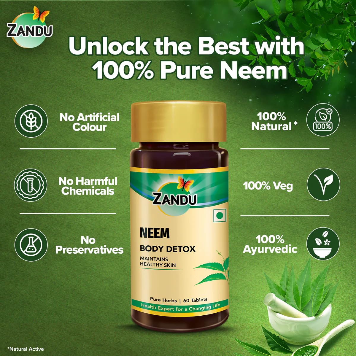 Zandu Pure Herbs Neem capsules natural blood purifier supplement