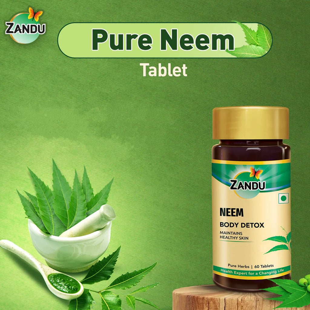 Zandu Neem Tablets healthy skin and digestive wellness packaging
