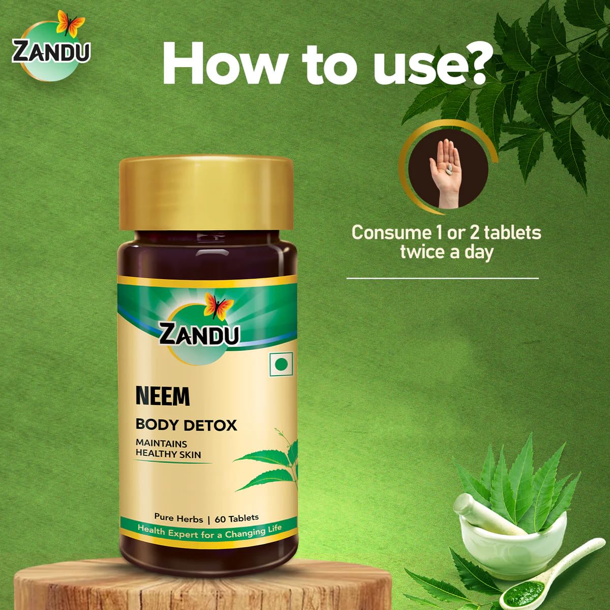 Zandu Neem 60 vegan tablets Ayurvedic body detox supplement