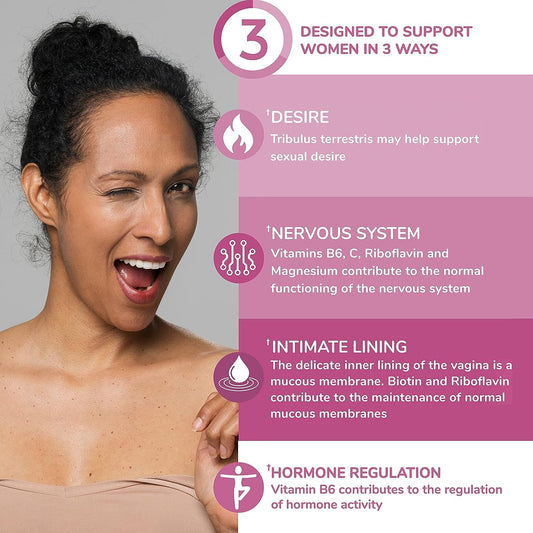 Health and Her Intimacy supplement packaging showing Maca and Tribulus