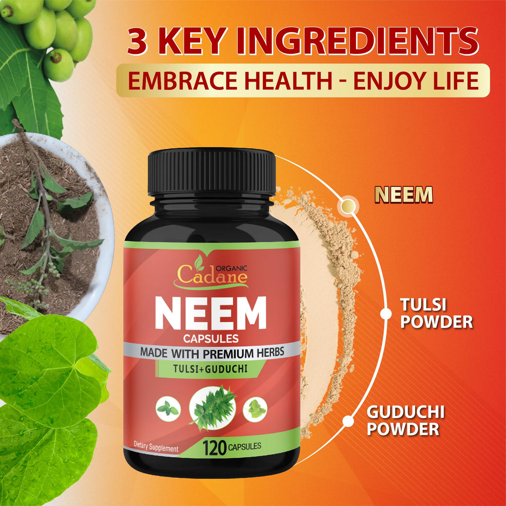 Organic Cadane Neem Leaf Capsules brand quality seal