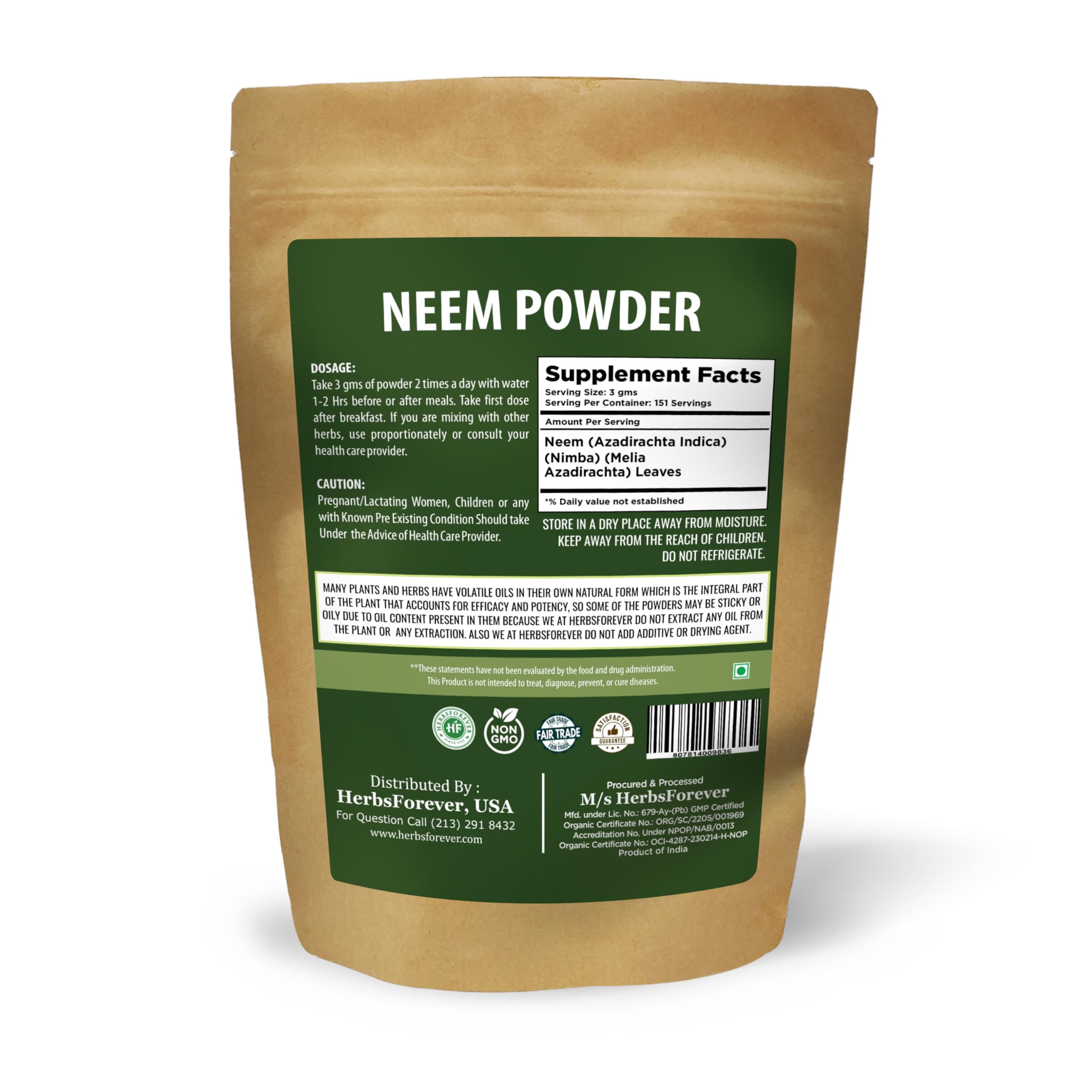 HerbsForever Neem powder 454 grams packaging details