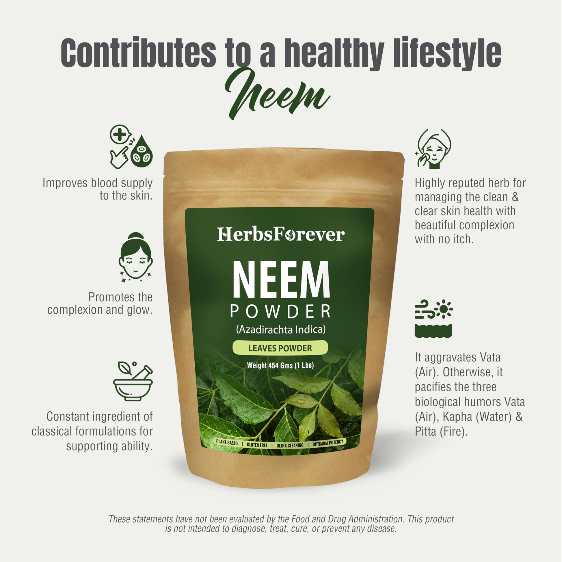Vegan and non-GMO neem leaf powder certification seal