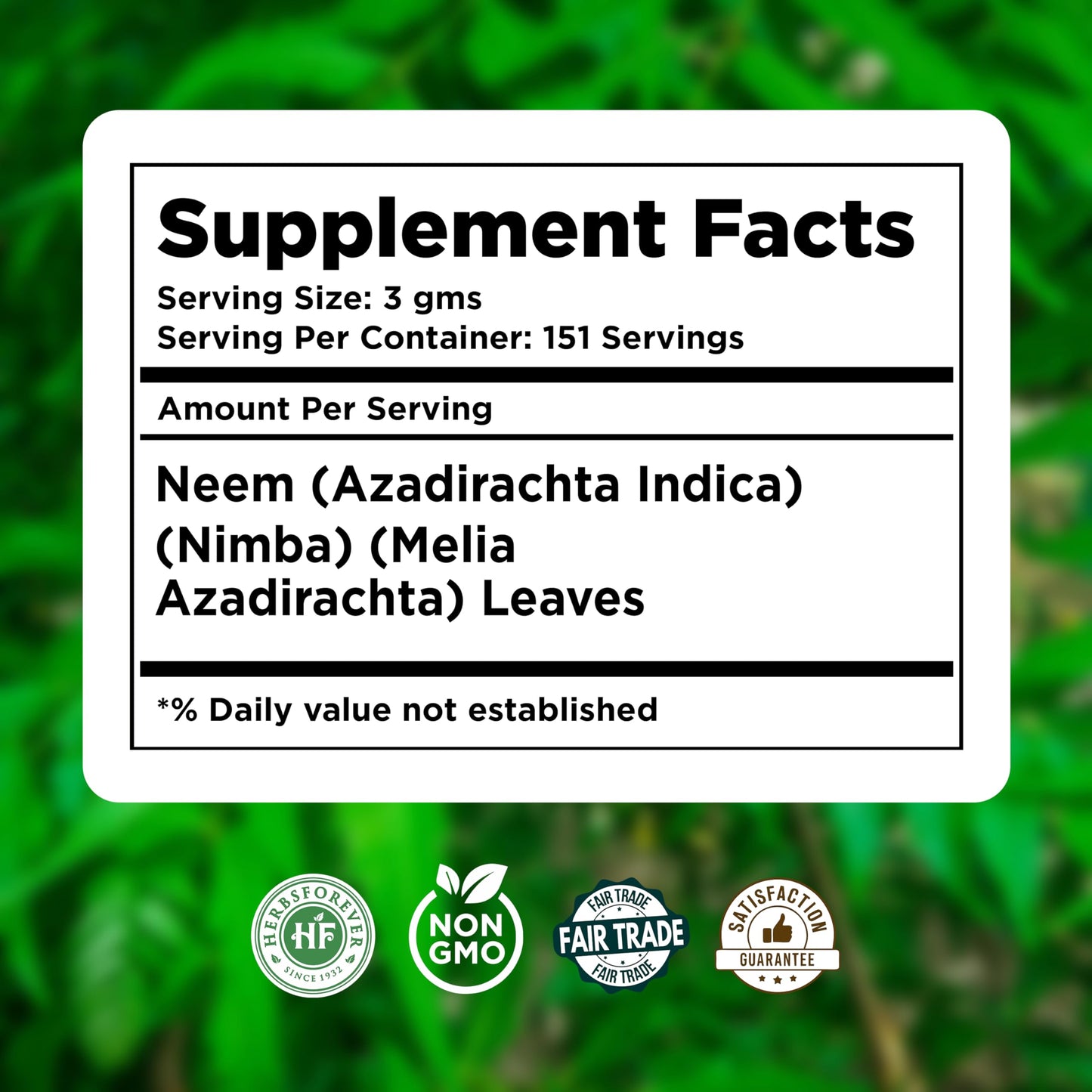 HerbsForever neem powder bag with wellness ingredients