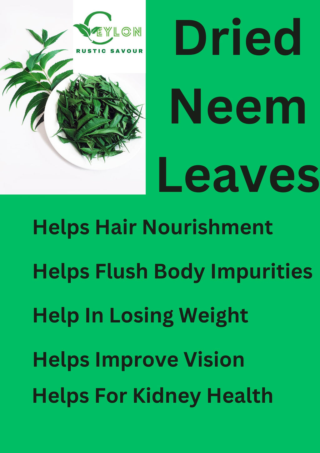 Ceylon Rustic Savour Dried Neem Leaves one ounce pouch size
