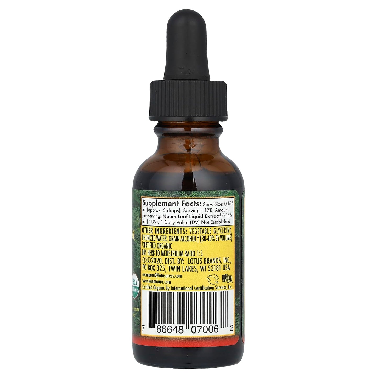 NeemAura Organic Neem Leaf Liquid Herbal Extract Supplement Bottle