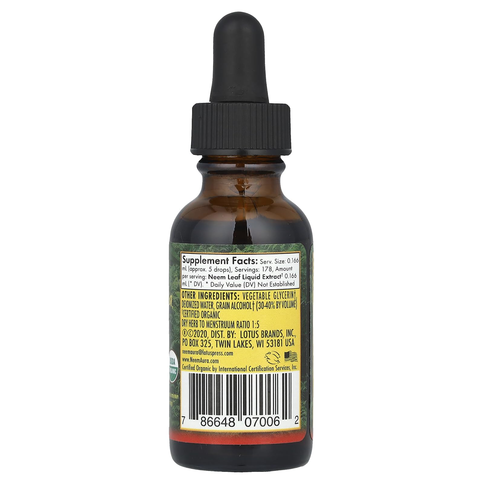 NeemAura Organic Neem Leaf Liquid Herbal Extract Supplement Bottle